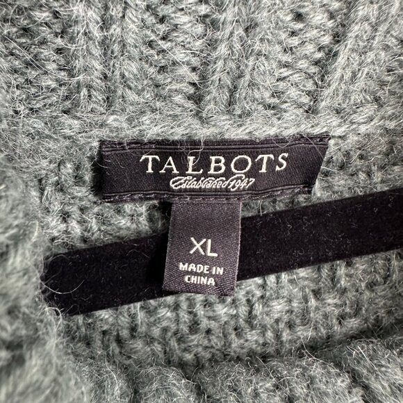 Talbots Cowl Neck Tunic Sweater XL Cable Knit Wool Alpaca Green - Picture 3 of 7